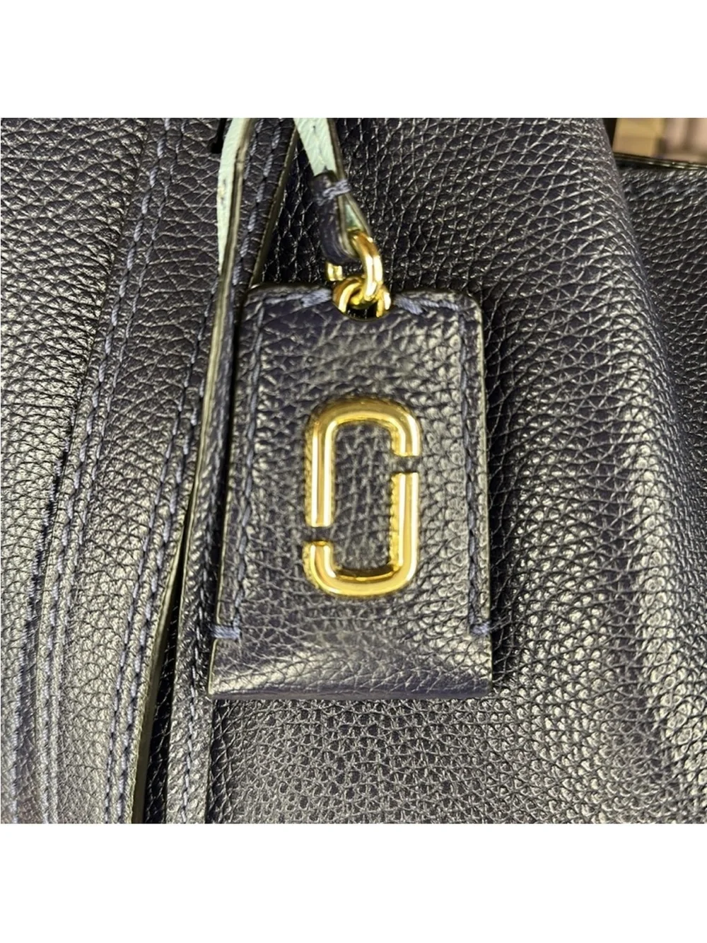 Marc Jacobs Director Bag Navy Blue Pebbled Leather Gold Hardware Tote - CE038